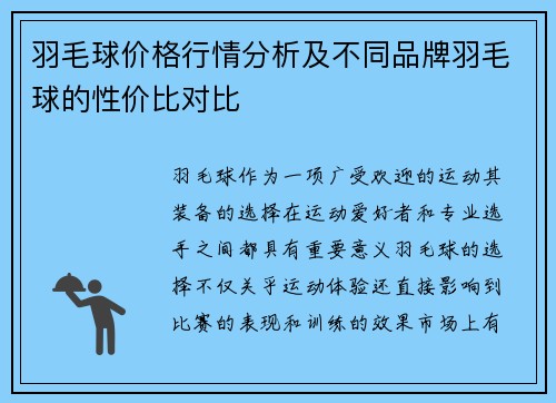 羽毛球价格行情分析及不同品牌羽毛球的性价比对比